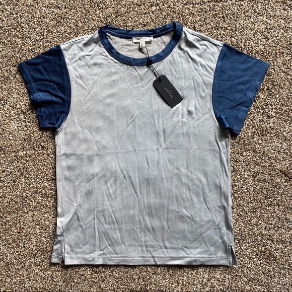 🔥Rag & Bone 🔥Colorblocked Penny T-Shirt Blue cotton viscose - Picture 3 of 5